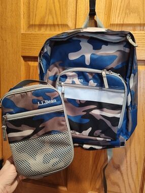 L.L. Bean Original III Bookpack With Matching Lunch Pack In Ocean Blue Camo